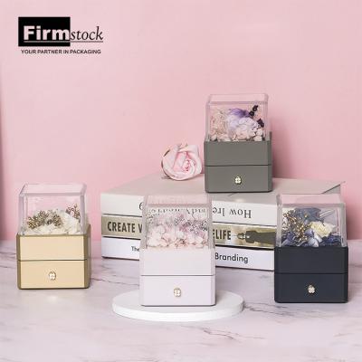 China Plastic+ Acrylic LED Dried Flowers Gift Ring Boxes Jewelery Packaging Luxury Bracelet Custom Cone Mini Velvet Circle Flower Box for sale