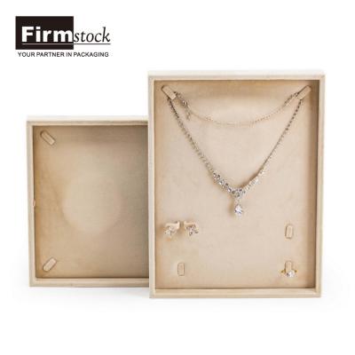 China Wholesale Luxury Beige Velcet MDF+ Velvet Necklace Showcase Multifuntion Ring Earring Jewelry Display Tray for sale