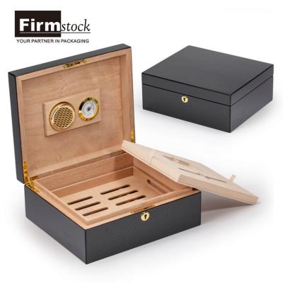 China Wooden Carbon Fiber Luxury Travel Humidor Tin Packaging Cigar Tobacco Box With Humidity for sale