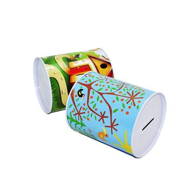 China Recycled Materials Gift Packaging Metal Saving Box For Kids Australian US Dollar Design Money Around Tin Coin Can for sale