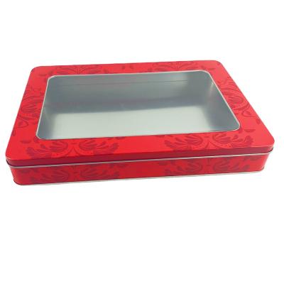 China Recycled Materials Christmas Metal Long Tin Box With Transparent Covers for sale