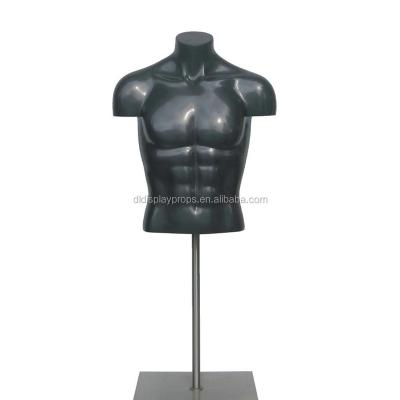 China DL920 Glossy Black Color Painting Display Half Body Male /kids Torso Inflatable Mannequin Without Head Dummy With Square Metal Base for sale