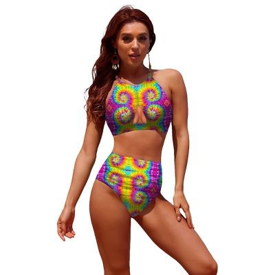 China Wholesale Sexy Blue Tie Dye Custom Swimwear Bathingsuits 2 Piece Swimwear Bikinis And Beach Wear Triangle Swimwear Women for sale