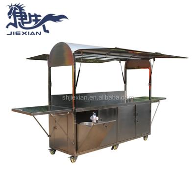 China Cheap frying oil factory JX-CR240 mobile outdoor hand push barbecue food cart for sale for sale