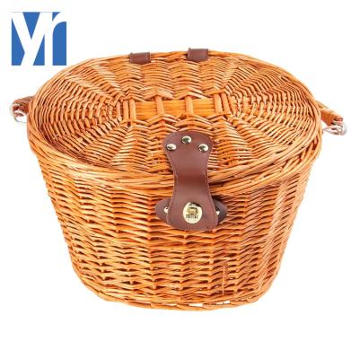 China YRMT Eco-friendly Customized Front Woven Bike Basket Removable Hanging Wicker Bicycle Basket With Lid for sale