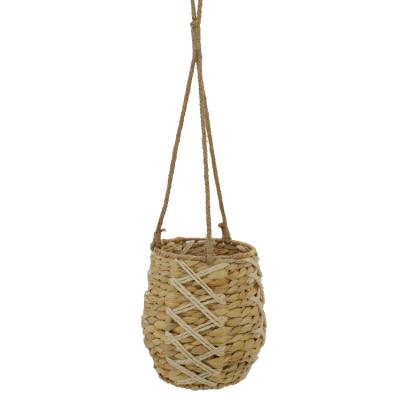 China YRMT Eco-friendly Handmade Woven Round Water Hyacinth Baskets Garden Plant Organizer Flower Storage Hanging Pot for sale