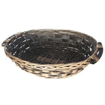 China YRMT Sustainable Stain Fruit Storage Basket Woven Storage Round Round Wicker Shallow Basket With Handles for sale