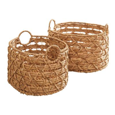 China YRMT Eco-friendly Handmade Woven Water Hyacinth Home Clothes Flower Storage Basket Basket Set of 2 for sale