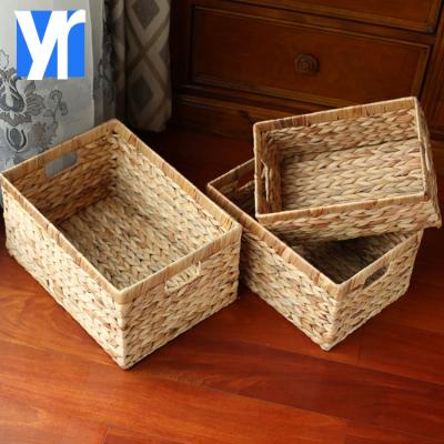 China Sustainable Water Hyacinth Storage Basket Shelf Basket Plant Plankton Rectangle 3 Set For Bedroom Bathroom Storage for sale