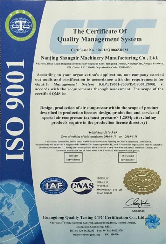 ISO9001 - Nanjing Shangair Mechanical & Electrical Co., Ltd.