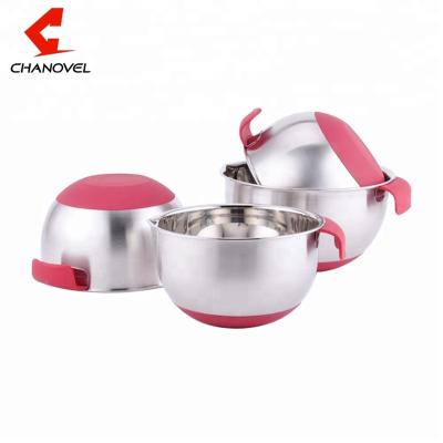 China Stocked high quality 304 stainless steel mixing bowl with silicone bottom and measuring cup for sale