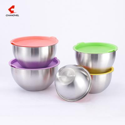 China Stocked stainless steel mixing bowl set with deep lids easy handle extras for stackable servings for versatile easy storage in the kitchen for sale