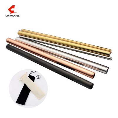 China Sustainable Extra Wide Diameter Stainless Steel Metal Bubble Tea Straw In Linen And Velvet Bag for sale