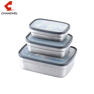 China Freshness Preservation Set Of 3 Pcs Rectangular Stainless Steel Bento Lunch Box Packaging Container for sale