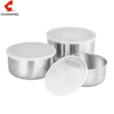 China Freshness Keeping 3 In 1 Bento Lunch Box Stainless Steel Food Storage Containers With Plastic Lid for sale