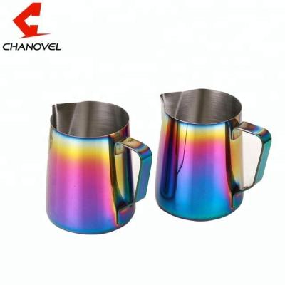 China Viable 304 Stainless Steel 12oz/350ML, 20oz/600ML Colored Skimming Pitcher For Coffee Milk for sale