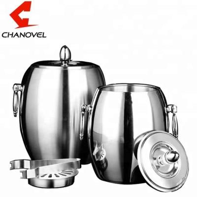 China Sustainable 1.0/2.0L Stainless Steel With Double Wall Cloison-Olivine Lid Insulated Ice Bucket With Ice Tongs for sale