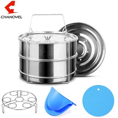 China 304 Sustainable Stackable Food Steamers Basket Stainless Steel Steamer Insert Pans for sale