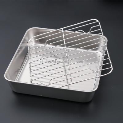 China Stainless Steel Roasting Pan With Rack Square Bake Pan Baking Tray Sheet With Sustainable Cooling Rack for sale