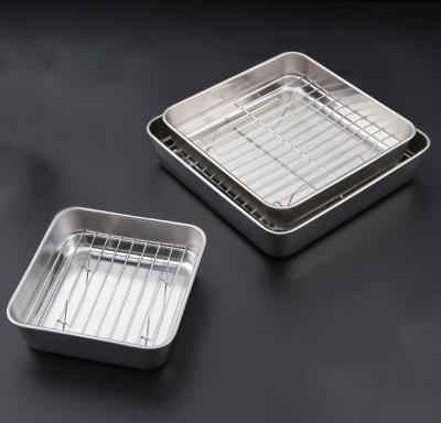 China Deep Stored Baking Oven Tray Pans for Bakeware Stainless Steel Square Oven Sheet Cake Pan and Bakeable Cooling Rack for sale