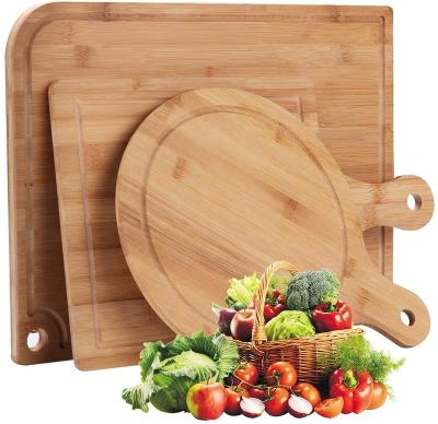 China Viable Organic Bamboo Cutting Board Set 3-Piece with Juice Groove, Meat Grinders Pizza Peel Paddle with Handle for Homemade Bakin for sale