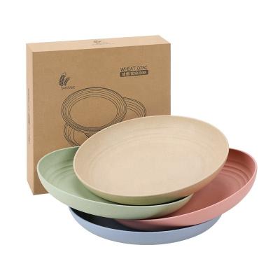 China Sustainable Hot Selling Natural Eco-friendly Wheat Straw Fiber Plate Cutlery Dinnerware Sets Round Food Serving Dish for sale