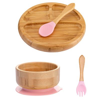 China Small MOQ Viable Return To Natural Bamboo Tray Baby Bamboo Toddler Plate Of Tray With Suction Cup Pure Of Nature for sale