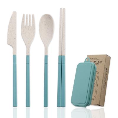 China Portable Utensils Wheat Straw Cutlery Biodegradable Fork Knife Healthy Eco-friendly Spoon Set For Travel Picnic Camping Spoon: 17.5*2.8/ Fork: 17.5*2.6/ Knife: 18*1.6/ Chopsticks: 18.8 for sale