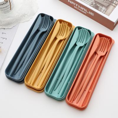 China Eco-friendly Unbreakable Camping Travel Drinking Knife Fork Spoon Straw Wheat Plastic Cutlery Set for sale