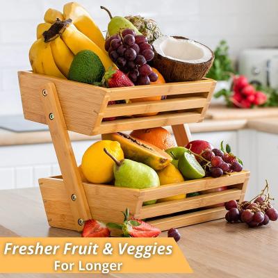 China Kitchen Back to Nature Bamboo Fruit Basket 2 Tier Fruit Rack Kitchen Countertop Organizer for sale