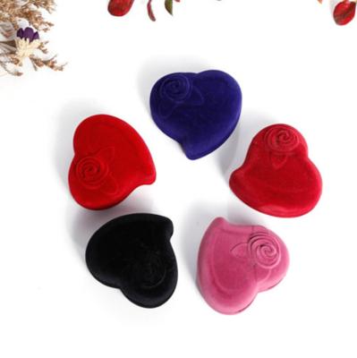 China Wholesale Custom Flocking Flocking Jewelry Box Ring Velvet Jewelry Boxes Luxury Packaging High Quality Colorful Heart Ring Box for sale