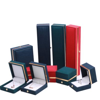 China Custom Made Leather Jewelry Box Gold Frame High Quality Jewelry Gift Box PU Leather Packaging Luxury Leather Jewelry Box With Logo for sale