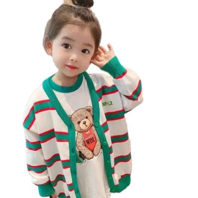 China Korean 2021 New Style Children Sweater Cardigan Main Two Sets Baby Girls Autumn Clothes Net Red Stripe Anti-shrink for sale