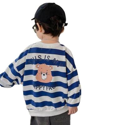 China 2021 Autumn New Lovely South Korean Children's Shirt Baby Boy Cartoon Spring Anti-Shrink Striped Sweater And Autumn Down Jacket for sale