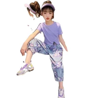 China Fashion new 2021 to the summer children's jacket short-sleeved style the big children girls pants two sets of girls summer suit for sale