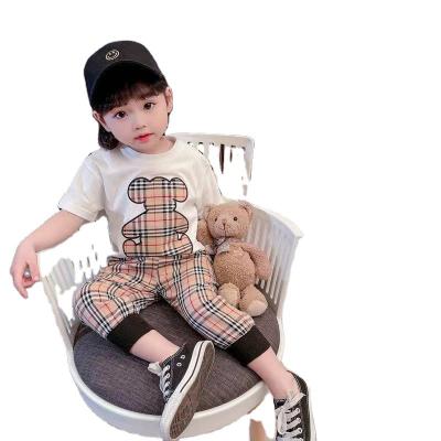 China Female Casual Children's Clothing 2021 Korean Style Short Sleeve T-shirt Summer New Style Baby Jacket Male Two Piece Sets for sale