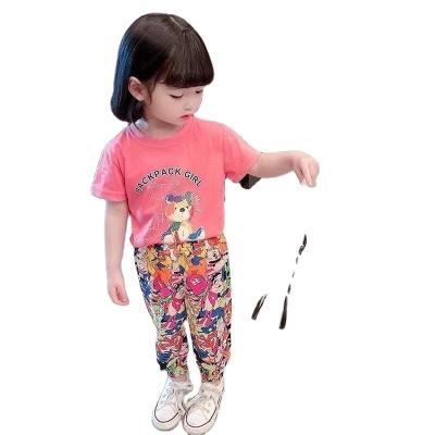 China Casual Korean version children's dress summer girl's short sleeves two sets of children's clothing girl baby suit for sale