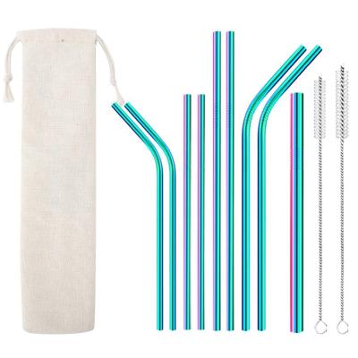 China 18/8 Sustainable 304 Stainless Steel Drinking Colorful Straw Set With Pouch for sale