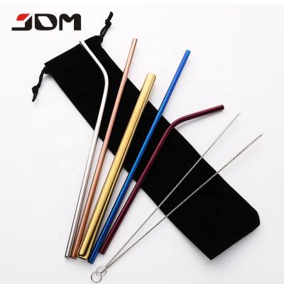 China Sustainable Eco-Friendly Reusable Metal 304 Stainless Steel Drinking Straw Set With Cleaning Brushes for sale