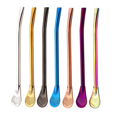 China High Quality Viable Stainless Steel Straw Spoon For Drinks Bar Coffee Filter Spoon/Bombilla Tea Straws for sale