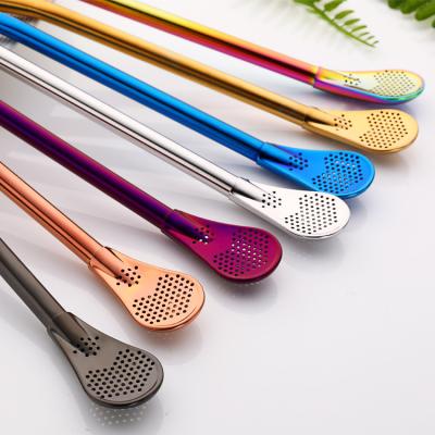 China Wholesale 304 Stainless Steel Milk Yeba Mate Tea Straw Scoop Fit Promotional Gift Viable Coffee Stirring Spoon for sale