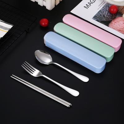 China Stainless Steel Viable Cutlery Set Portable Outdoor Wholesale Portable Tableware Spoon Fork Gift Student Gift LOGO for sale