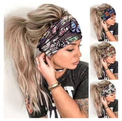 China European and American Style 2021 European and American Leisure Fashion Printing Wide Band Yoga Stretch Women's Designer Headbands for sale