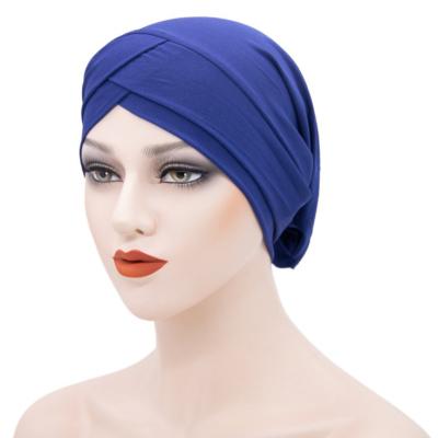 China Muslim Inner Front Hat Inner Front Solid Color Full Coverage Hijab Turban Cross Stretch Under Scarf Hijab Hats for sale