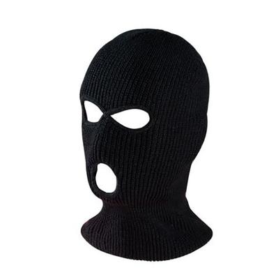 China Custom Design Logo Winter Black Balaclava 3 COMMON Hole Embroidery Full Face Knit Ski Mask Beanie Hat for sale