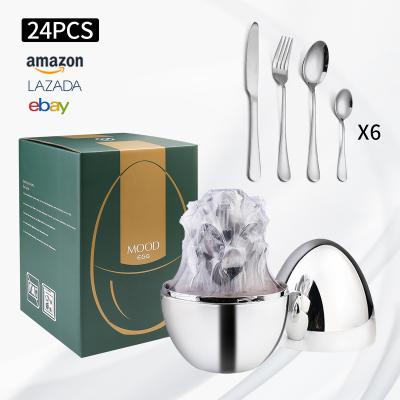 China Viable Amazon Mood Egg Dinnerware Set Gold Egg Silver Egg Gifts Stainless Steel Knife Fork Spoon 24 Pcs Flatware Set for sale