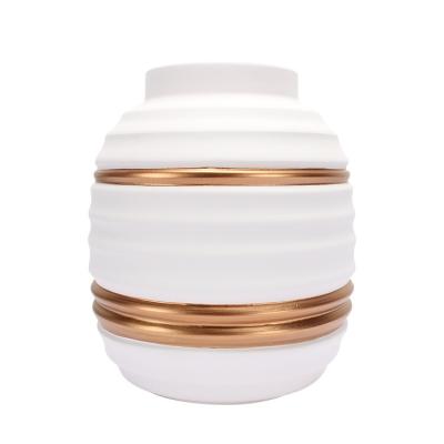 China 2022 Factory Sale Matte White Black Gold Plated Ceramic Vase Modern Hot Traditional Cylindrical Home Decoration for sale