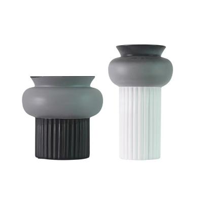 China Modern Simple Modern Ceramic Vase Creative Ceramic Ornament Style Black And White Striped Home Decoration for sale