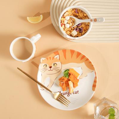 China Viable Cute Ceramic Fun Tableware Cat Cartoon Household Creative Household Dishes Set INS Cute Cat Tableware Animal Set for sale