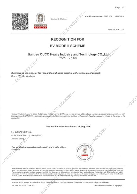 BV FACTORY CERTIFICATE - Jiangsu OUCO Heavy Industry and Technology Co.,Ltd